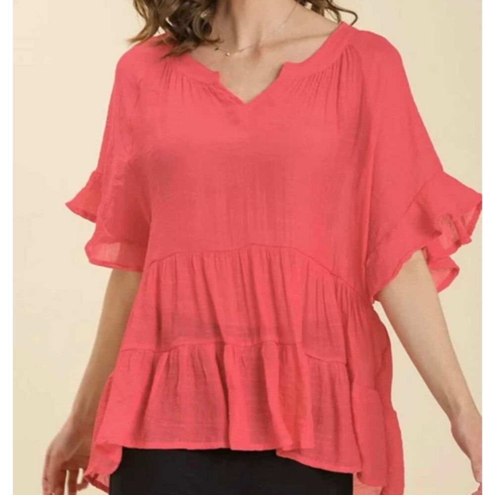 UMGEE MANDARIN COLLAR TOP IN STRAWBERRY SIZE SMALL/MEDIUM